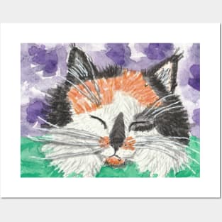 Cute Calico kitten cat face Posters and Art